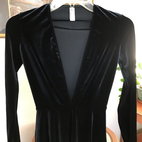 PRICE FIRM American Apparel Teal Green V Neck Velour Dress Size Small NEW - Picture 2 of 3